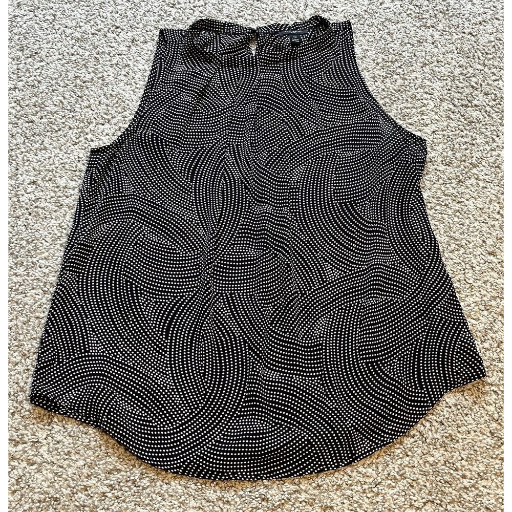 Women's Ann Taylor Black Polka Dot Sleeveless Blouse, XS Petite